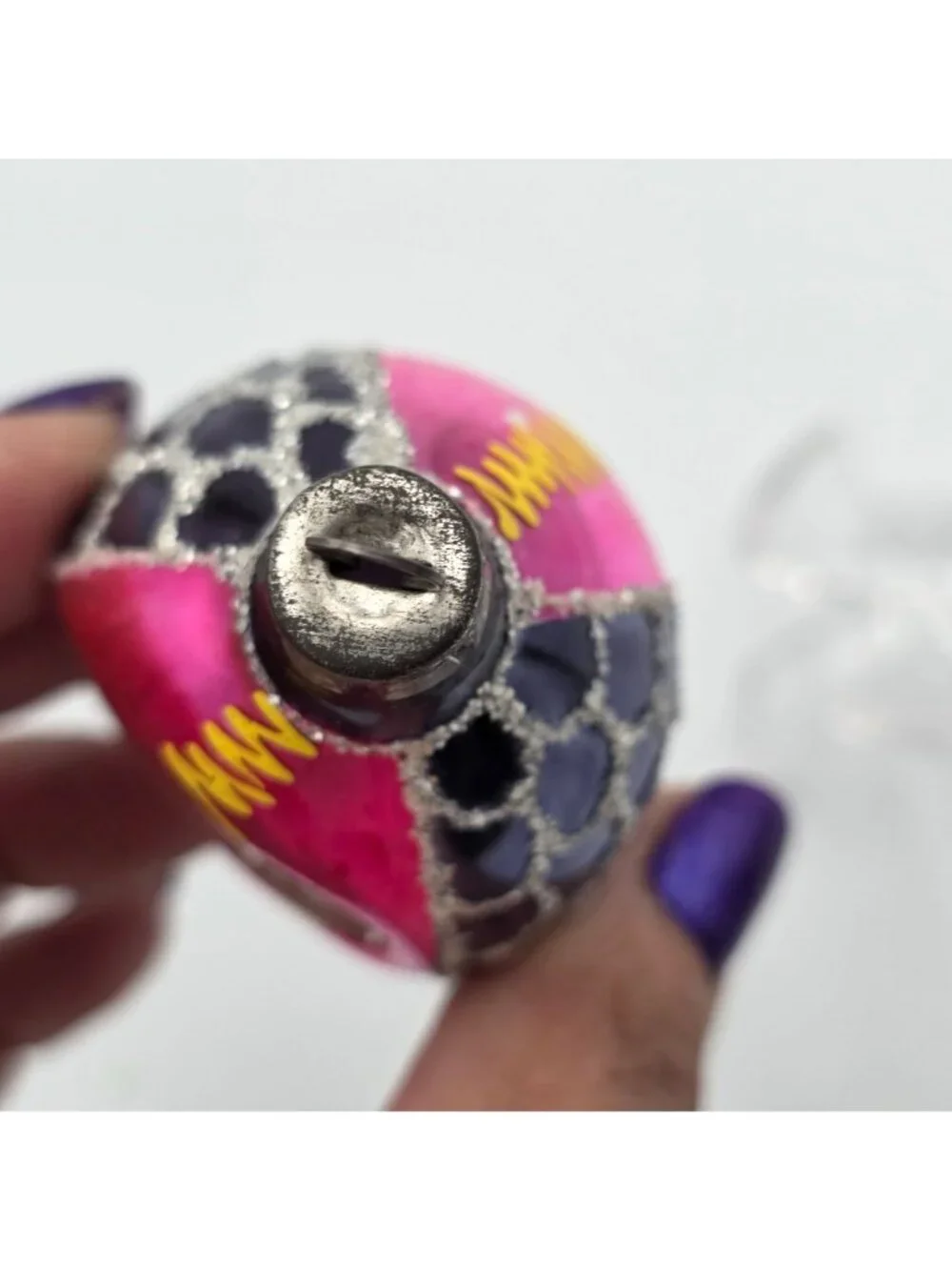 Reflector Indent Glass Ornament Teardrop Stripe Swirls Pink Purple Christmas 3